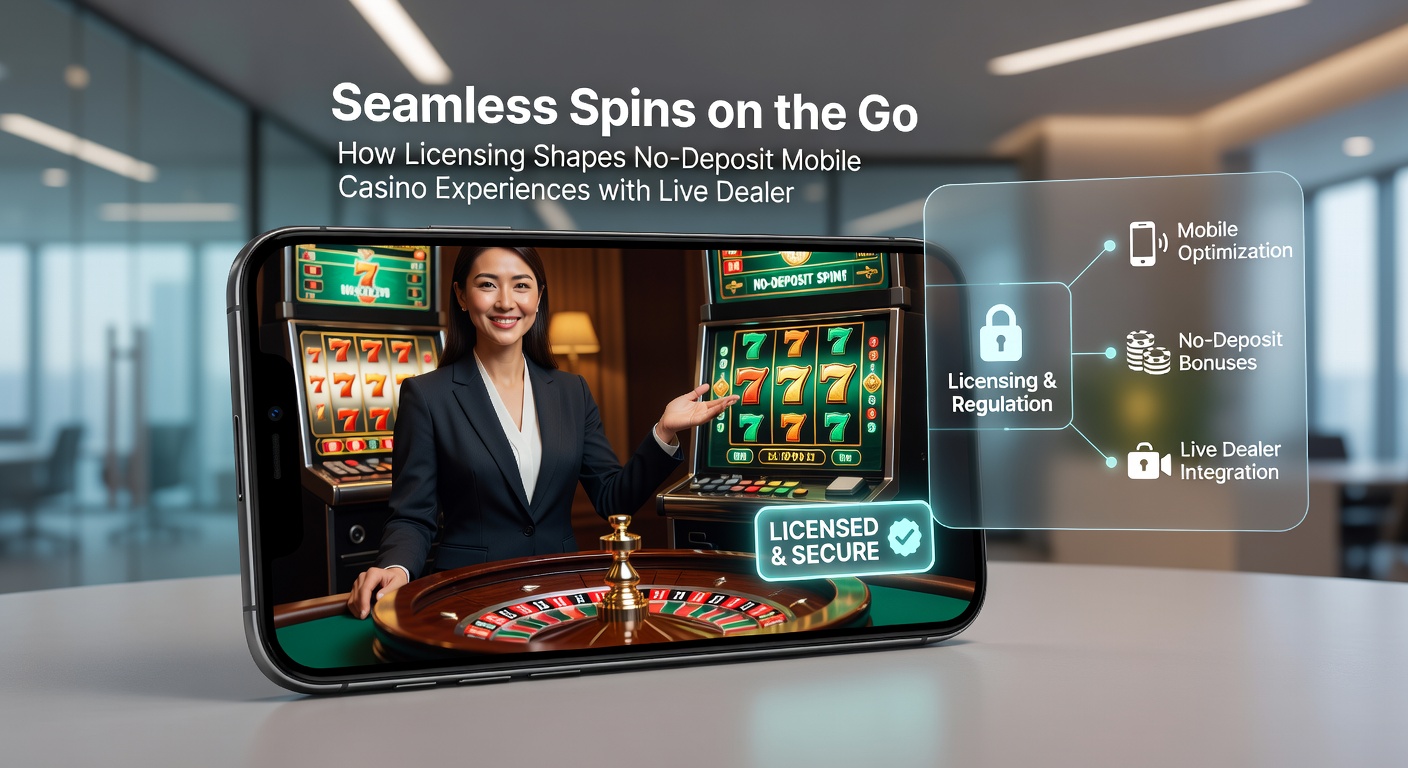 Live-Dealer am Tisch mit Karten, sichtbar auf einem Tablet-Bildschirm, umgeben von No-Deposit-Bonus-Symbolen